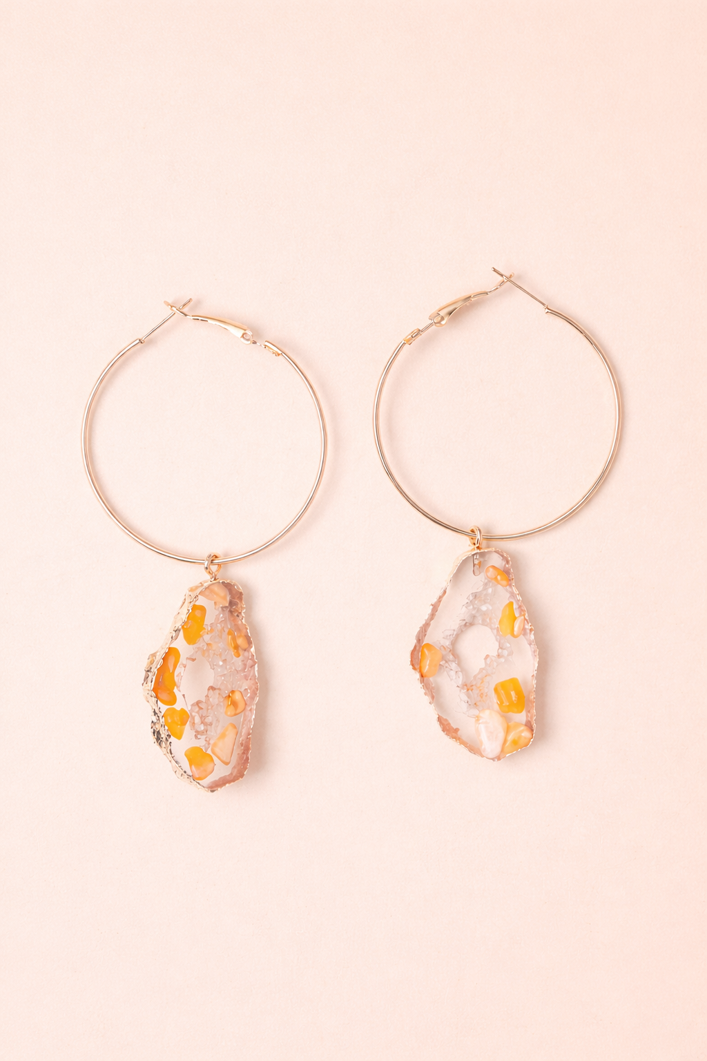 Orange Geode Hoop Earrings