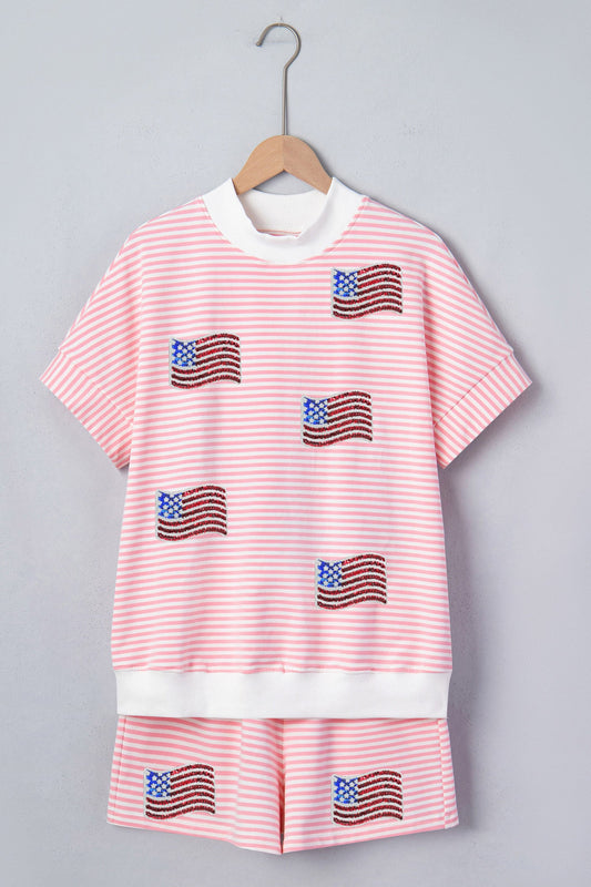 Pink Stripe Sequin Flag Set RTS