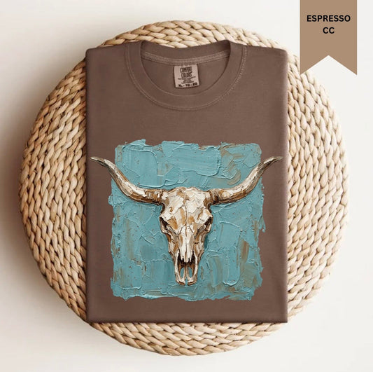 Watercolor Cow Skull Tee.