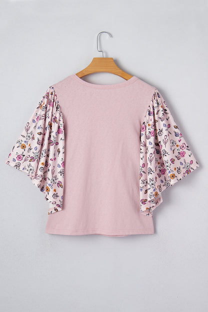 Pink Contrast Floral Blouse