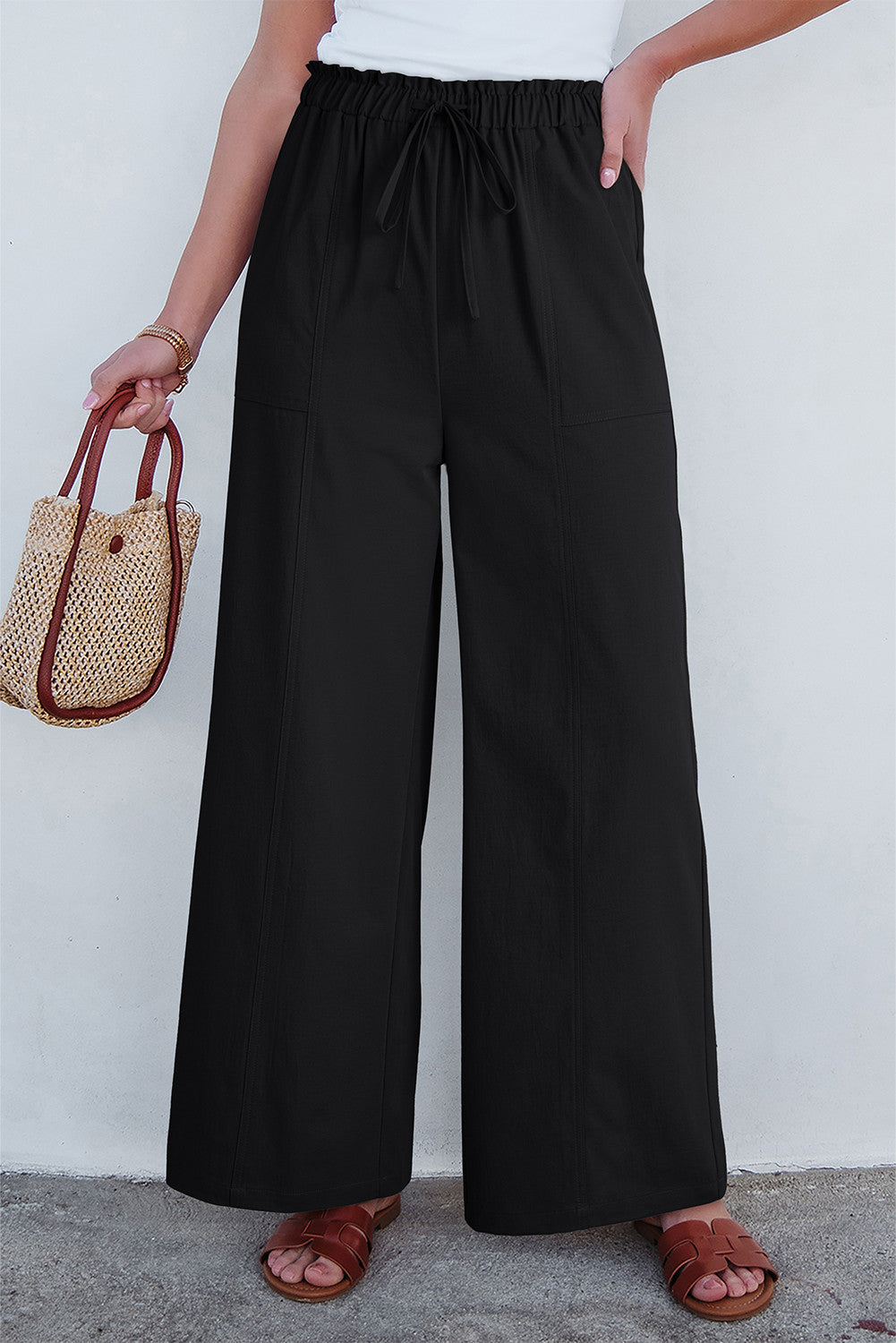 Black Elastic Loose Pants
