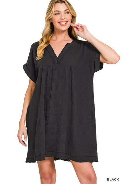 Zenana Double Gauze Raw Edge Dress RTS