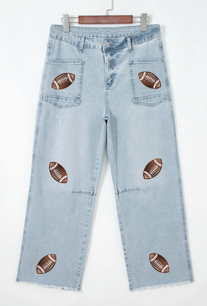 Football Sequin Patch Jeans RTS