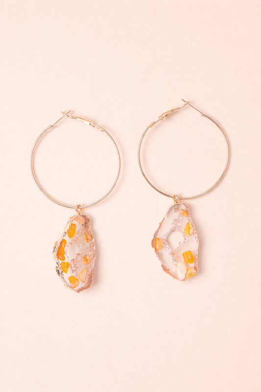 Orange Geode Hoop Earrings